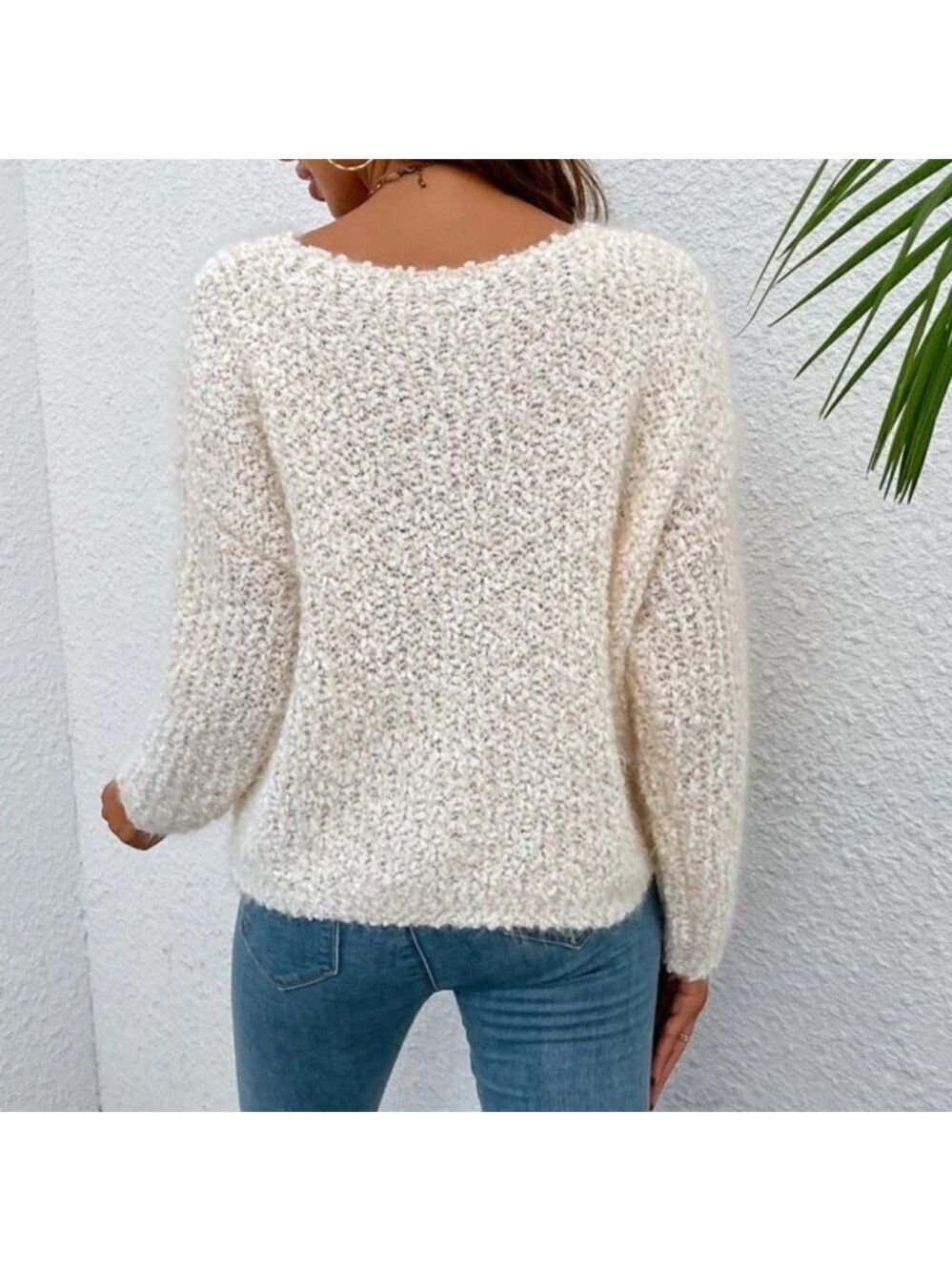 Minimum Rayna Ivory Popcorn Knit Bateau Neck Slouchy Sweater Size S